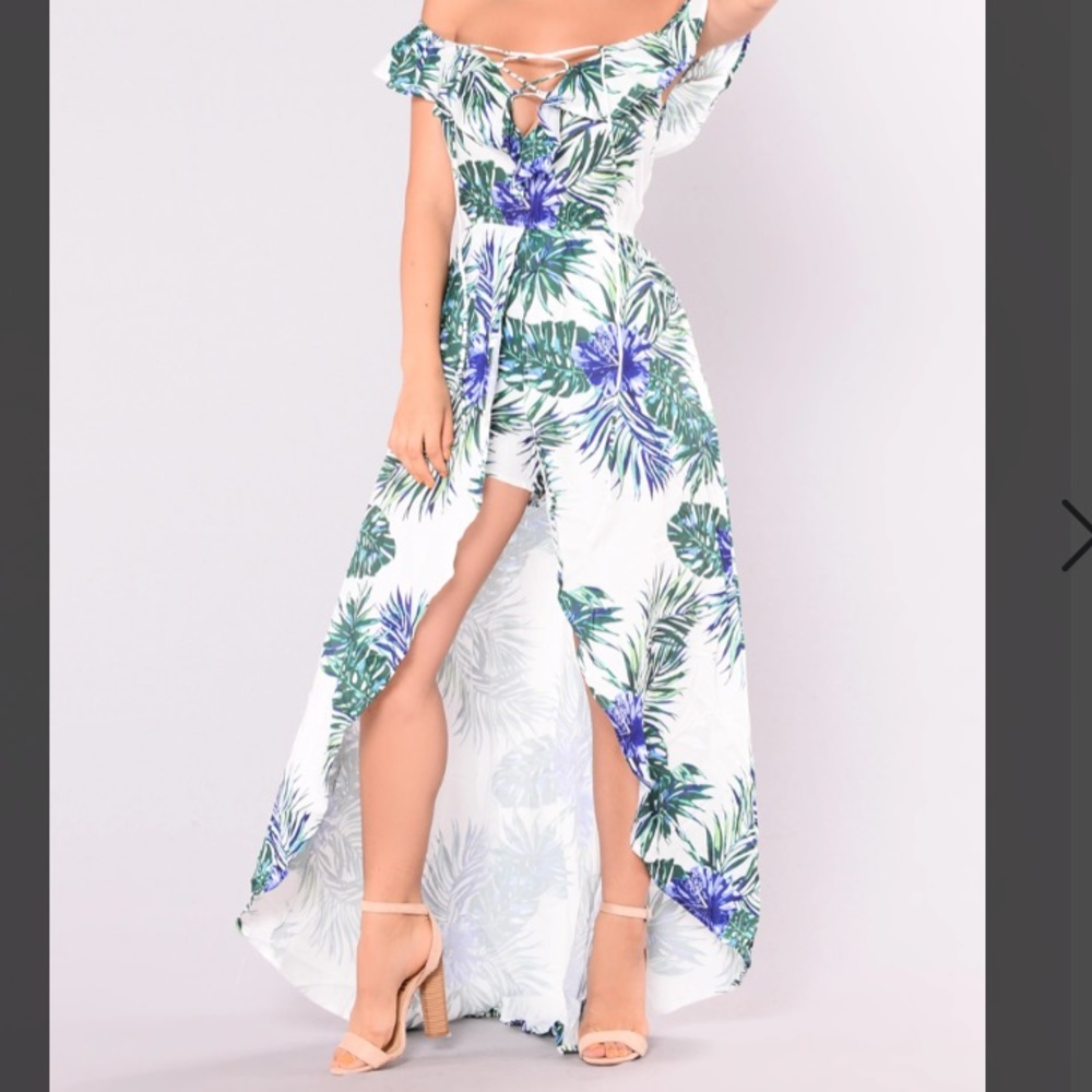 Celestine Tropical Dress - Ivory/Royal